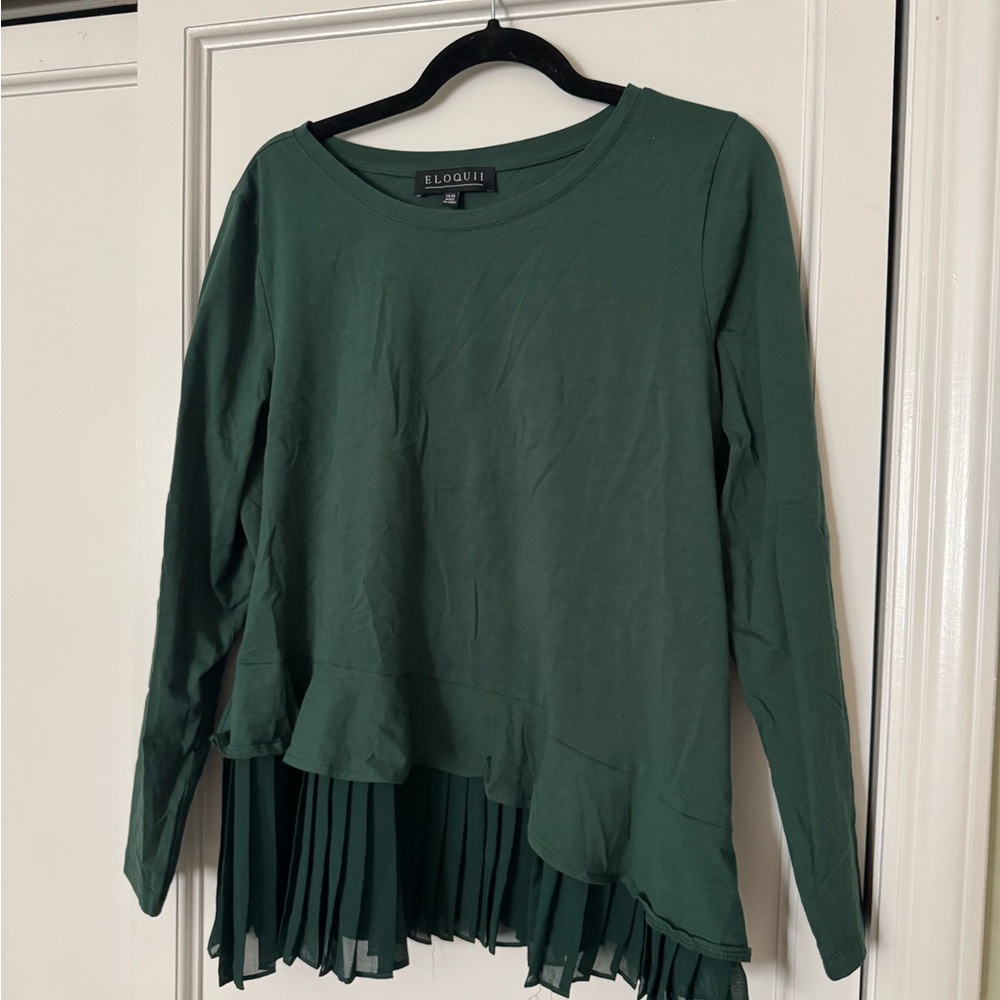 ELOQUII Hunter Green Asymmetric Hem Top with Pleated Peplum Size 14/16/XL